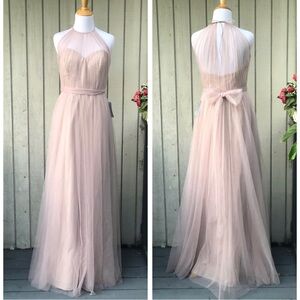 WTOO 541 Bridesmaids Tulle Halter Neck Latte Blush Pink Maxi Dress Gown 4 NWT